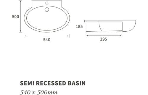 Mimosa 540x500mm 1TH Semi Recessed Basin - Image 4