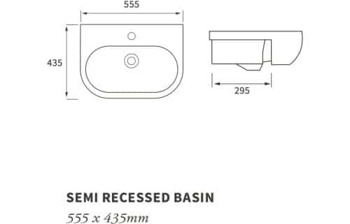 Cilantro 555x435mm 1TH Semi Recessed Basin - Image 3