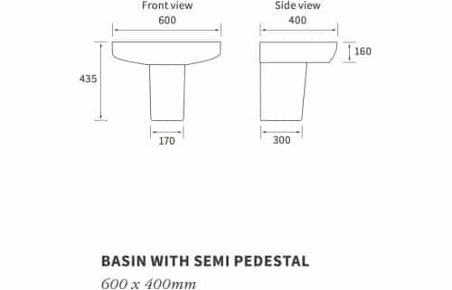 Amyris 600x400mm 1TH Basin & Semi Pedestal - Image 4