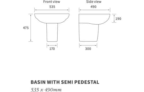 Mimosa 535x490mm 1TH Basin & Semi Pedestal - Image 4