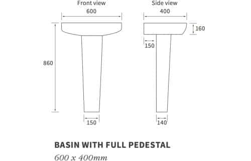 Amyris 600x400mm 1TH Basin & Full Pedestal - Image 4