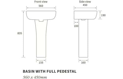 Cedarwood 560x450mm 1TH Basin & Full Pedestal (Boxed) - Image 4