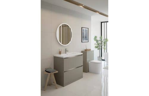 Carino 815mm 2 Drawer Floor Standing Basin Unit Inc. Basin - Latte - Image 3