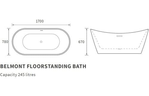 Belmont Freestanding 1700x780x670mm Bath - Grey - Image 2