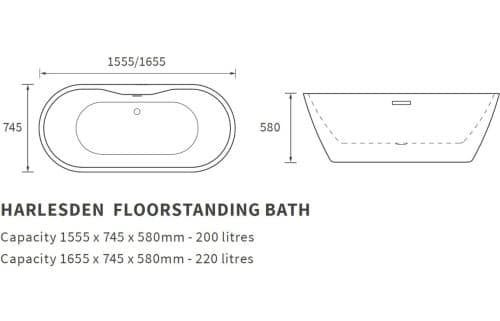 Harlesden Freestanding 1655x745x580mm Bath - Black - Image 2