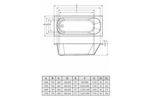 Essentials 1700mm x 700mm Single End Bath & Legs - Image 2