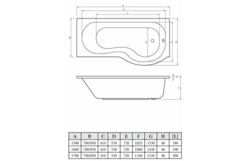 Essentials P-Shape 1700x700 Single End Bath Only - Left - Image 2