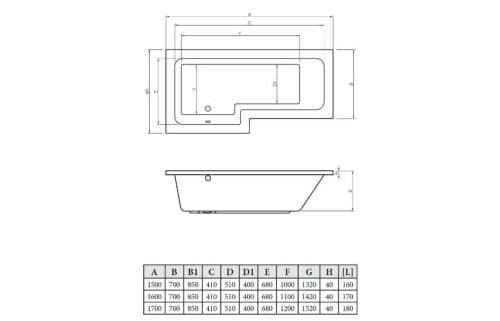 Essentials L-Shape 1700x700 Single End Bath Only - Right - Image 2