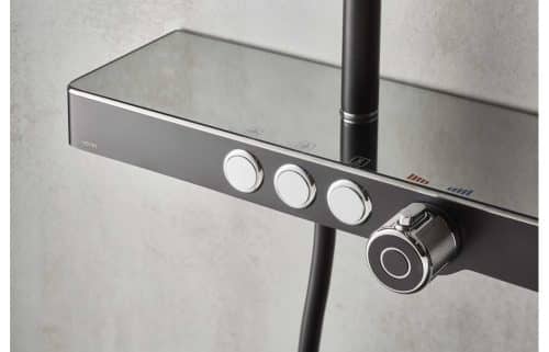 Vema Thermostatic Shower Column w/Fixed Head  Riser  Shelf & Foot Wash - White/Chrome - Image 2