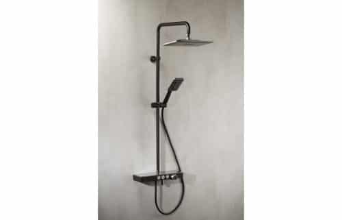 Vema Thermostatic Shower Column w/Fixed Head  Riser  Shelf & Foot Wash - Black - Image 2