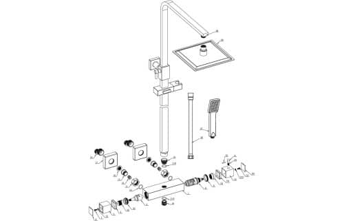 Square Thermostatic Bar Mixer w/Riser Kit - Matt Black - Image 2