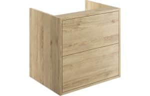 Perla 600mm 2 Drawer Wall Hung Basin Unit (No Top) - Havana Oak