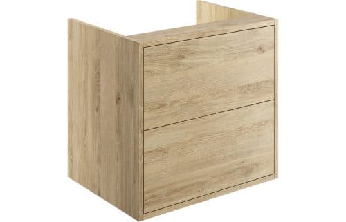 Perla 600mm 2 Drawer Wall Hung Basin Unit (No Top) - Havana Oak