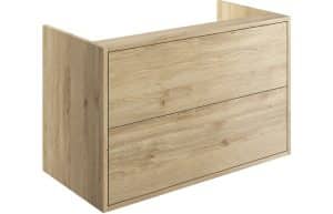 Perla 900mm 2 Drawer Wall Hung Basin Unit (No Top) - Havana Oak