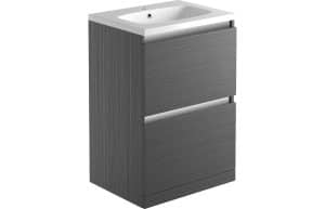 Carino 600mm 2 Drawer Floor Standing Basin Unit Inc. Basin - Graphitewood