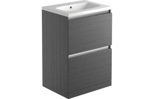 Carino 600mm 2 Drawer Floor Standing Basin Unit Inc. Basin - Graphitewood