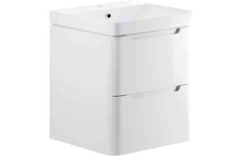 Lambra 600mm 2 Drawer Wall Hung Basin Unit - White Gloss