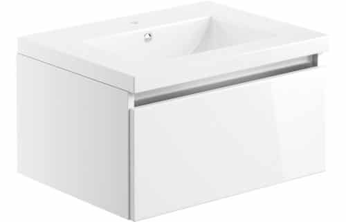 Carino 615mm 1 Drawer Wall Hung Basin Unit Inc. Basin - White Gloss