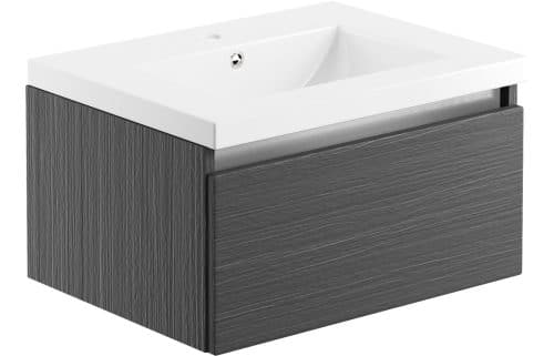 Carino 615mm 1 Drawer Wall Hung Basin Unit Inc. Basin - Graphitewood