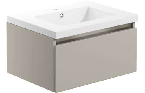 Carino 615mm 1 Drawer Wall Hung Basin Unit Inc. Basin - Latte
