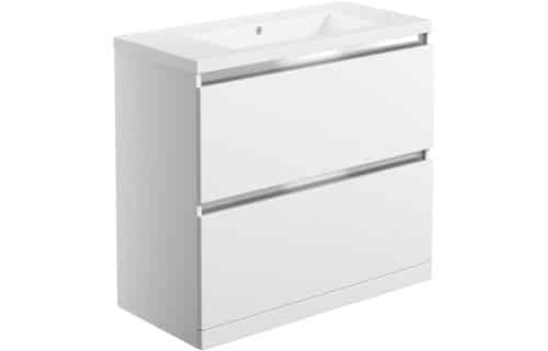 Carino 815mm 2 Drawer Floor Standing Basin Unit Inc. Basin - White Gloss