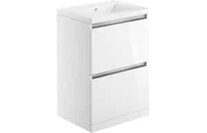 Carino 615mm 2 Drawer Floor Standing Basin Unit Inc. Basin - White Gloss