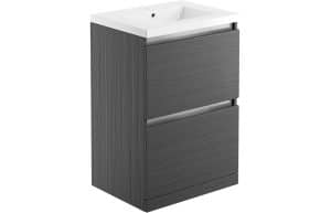 Carino 615mm 2 Drawer Floor Standing Basin Unit Inc. Basin - Graphitewood
