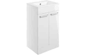 Volta 510mm Floor Standing 2 Door Basin Unit w/Basin - White Gloss