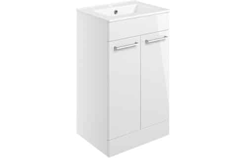 Volta 510mm Floor Standing 2 Door Basin Unit w/Basin - White Gloss