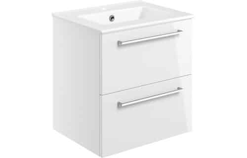 Volta 510mm Wall Hung 2 Drawer Basin Unit w/Basin - White Gloss