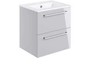 Volta 510mm Wall Hung 2 Drawer Basin Unit w/Basin - Grey Gloss