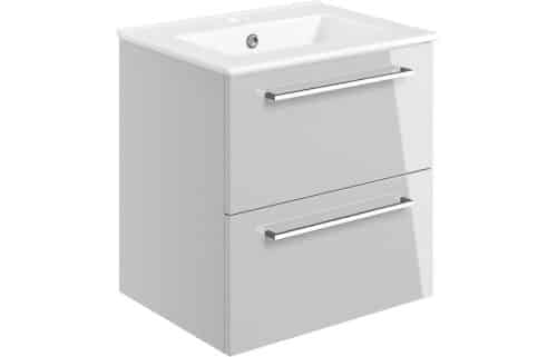 Volta 510mm Wall Hung 2 Drawer Basin Unit w/Basin - Grey Gloss