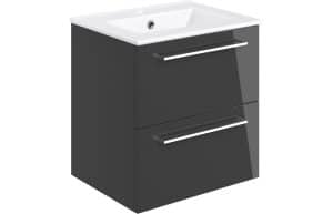 Volta 510mm Wall Hung 2 Drawer Basin Unit w/Basin - Anthracite Gloss