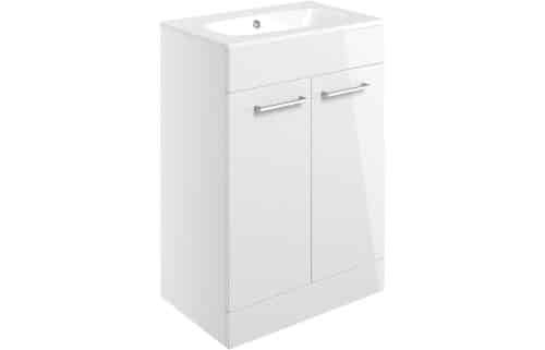 Volta 610mm Floor Standing 2 Door Basin Unit w/Basin - White Gloss