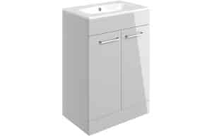 Volta 610mm Floor Standing 2 Door Basin Unit w/Basin - Grey Gloss