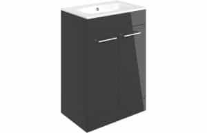 Volta 610mm Floor Standing 2 Door Basin Unit w/Basin - Anthracite Gloss