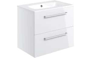 Volta 610mm Wall Hung 2 Drawer Basin Unit w/Basin - White Gloss