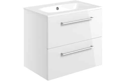 Volta 610mm Wall Hung 2 Drawer Basin Unit w/Basin - White Gloss
