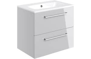 Volta 610mm Wall Hung 2 Drawer Basin Unit w/Basin - Grey Gloss