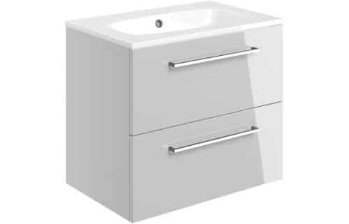 Volta 610mm Wall Hung 2 Drawer Basin Unit w/Basin - Grey Gloss