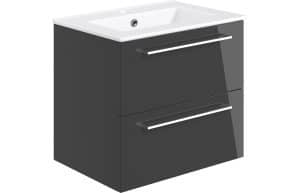 Volta 610mm Wall Hung 2 Drawer Basin Unit w/Basin - Anthracite Gloss