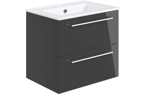 Volta 610mm Wall Hung 2 Drawer Basin Unit w/Basin - Anthracite Gloss