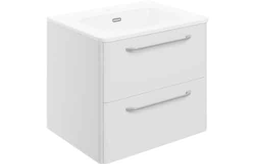 Gatsby 610mm 2 Drawer Wall Unit & Basin - White Gloss