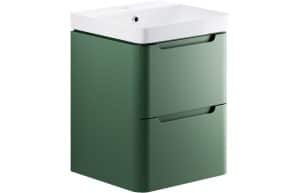 Lambra 500mm 2 Drawer Wall Hung Cloakroom Basin Unit - Matt Sage Green