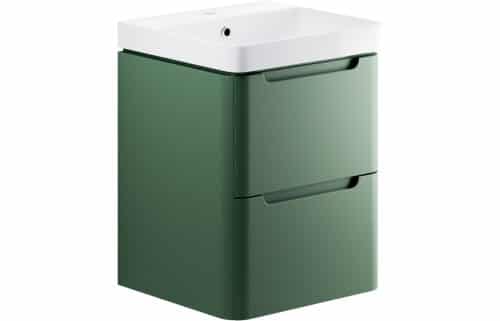 Lambra 500mm 2 Drawer Wall Hung Cloakroom Basin Unit - Matt Sage Green