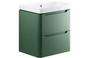 Lambra 600mm 2 Drawer Wall Hung Basin Unit - Matt Sage Green