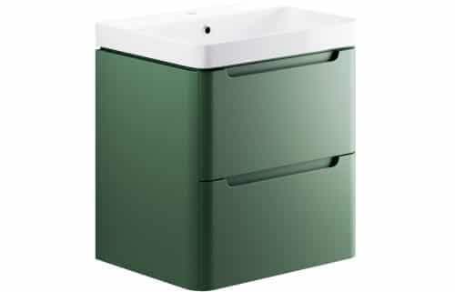 Lambra 600mm 2 Drawer Wall Hung Basin Unit - Matt Sage Green