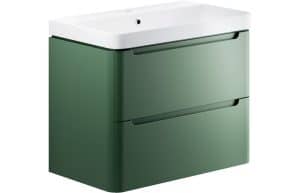 Lambra 800mm 2 Drawer Wall Hung Basin Unit - Matt Sage Green