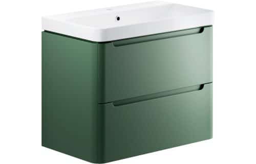 Lambra 800mm 2 Drawer Wall Hung Basin Unit - Matt Sage Green