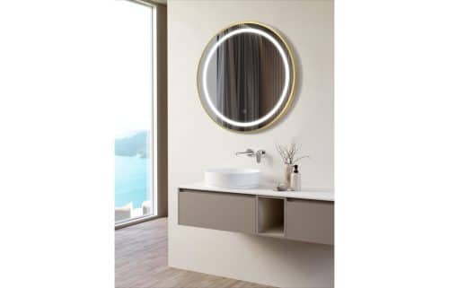Halo 600mm Round Front-Lit LED Mirror - Brushed Brass - Image 2